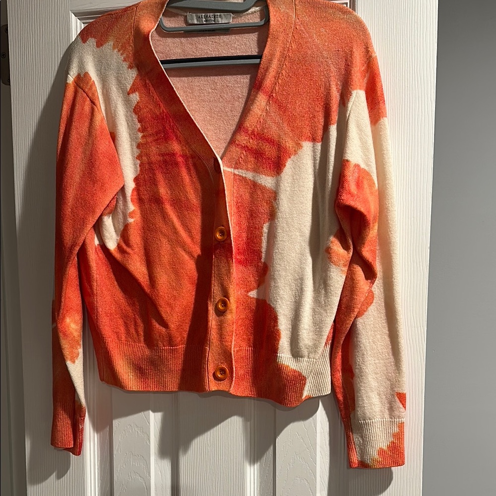 AllSaints Orange and Cream Women's Sweater